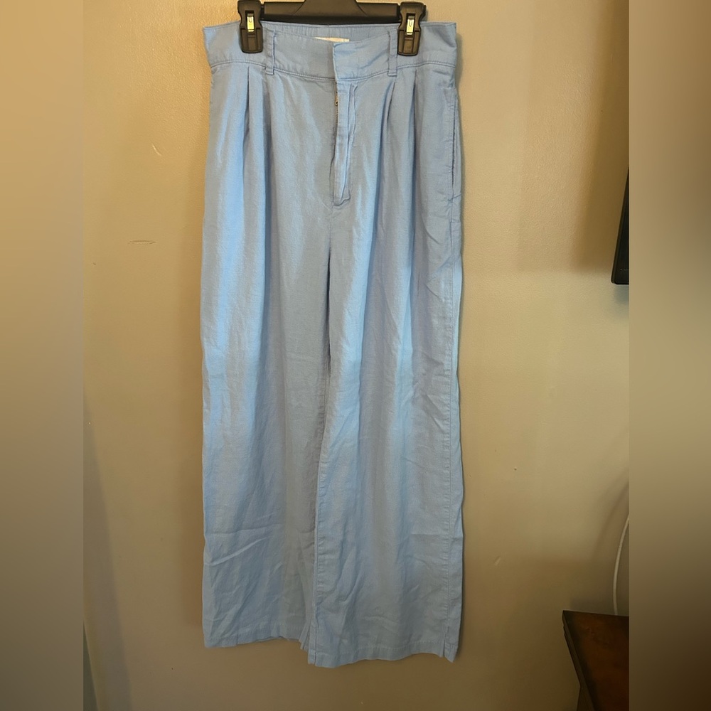 Abercrombie & Fitch Pants -  light blue linen blend button blend wide leg - Picture 3 of 13